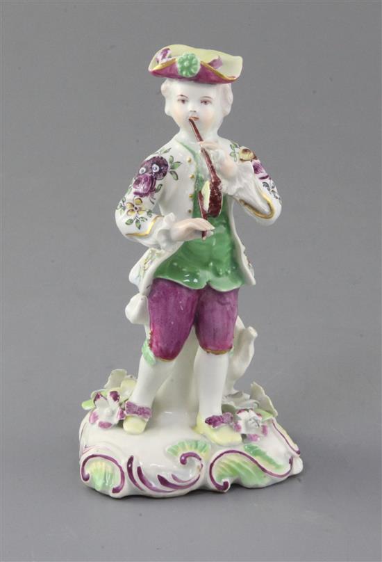 An early Derby Pale family figure of a fife and drum player, c. 1756-8, h. 15.3cm, small losses